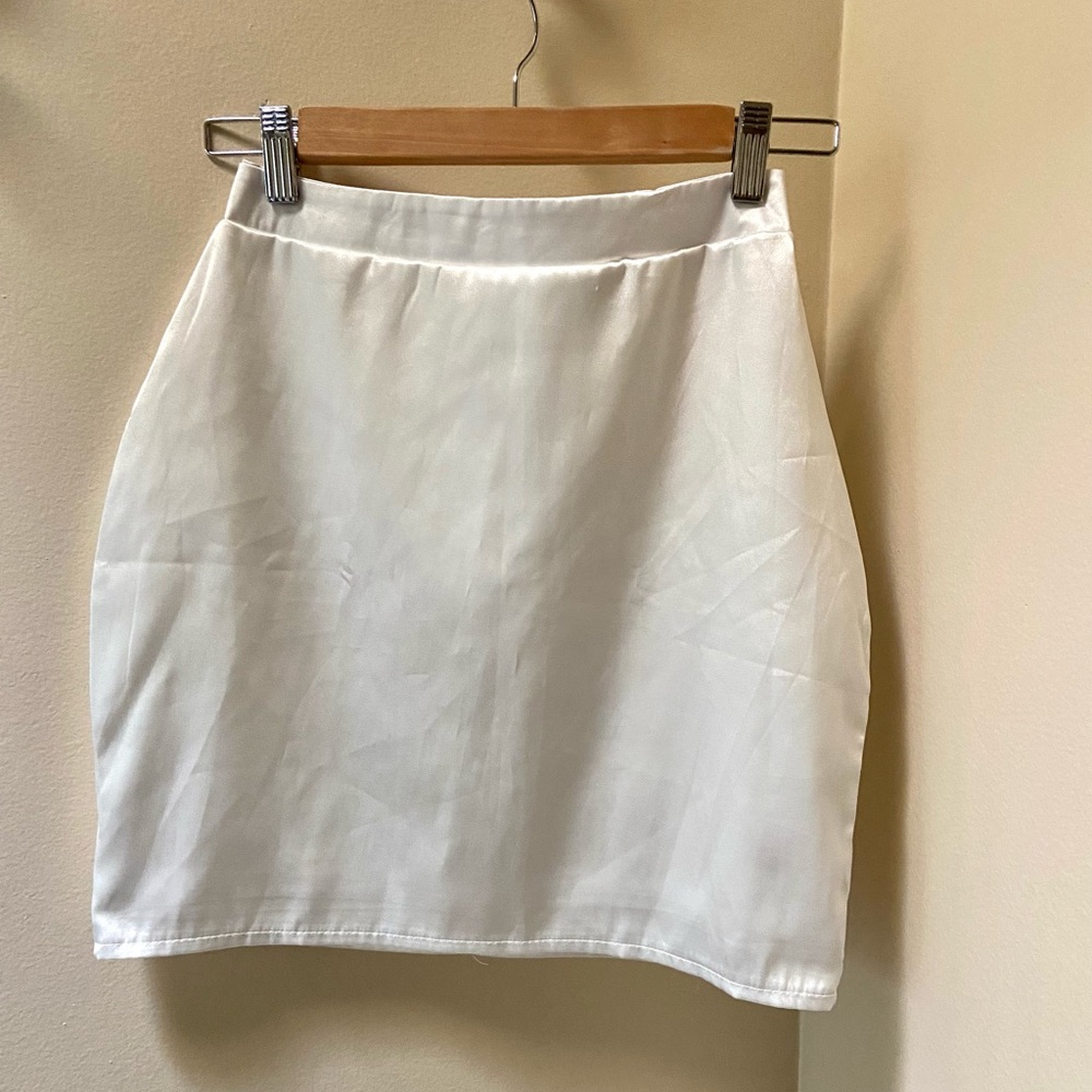 Pretty Little Thing white satin skirt